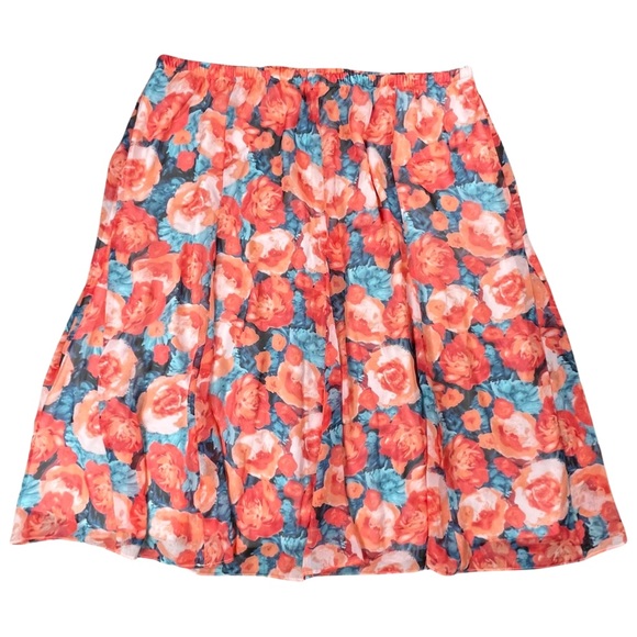 Laura Scott Woman plus size 1x blue & orange silky floral midi skirt EUC - Picture 5 of 8
